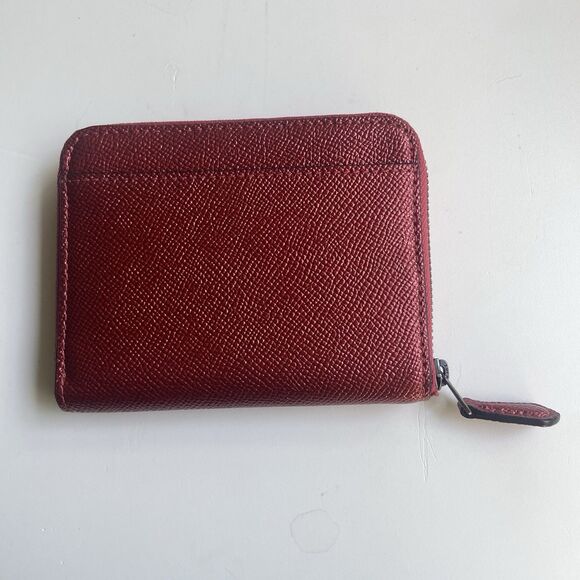 Coach Metallic Crossgrain Leather Zip Around Wallet Red Black Antique F29444 - Picture 3 of 9